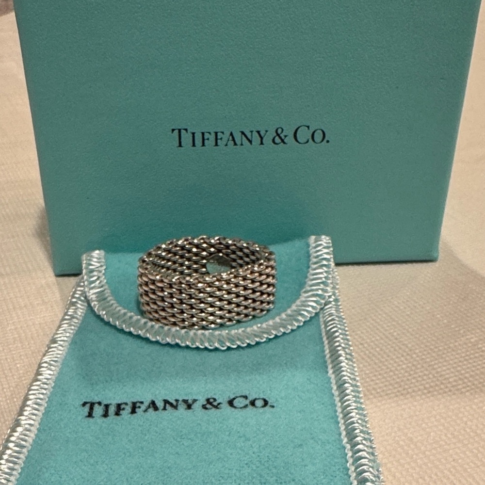 Tiffany & Co. Sterling Silver Woven Mesh Band with Tiffany Blue Accents